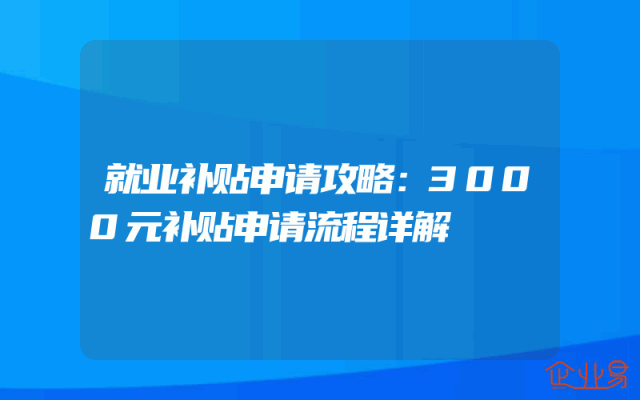 就业补贴申请攻略：3000元补贴申请流程详解