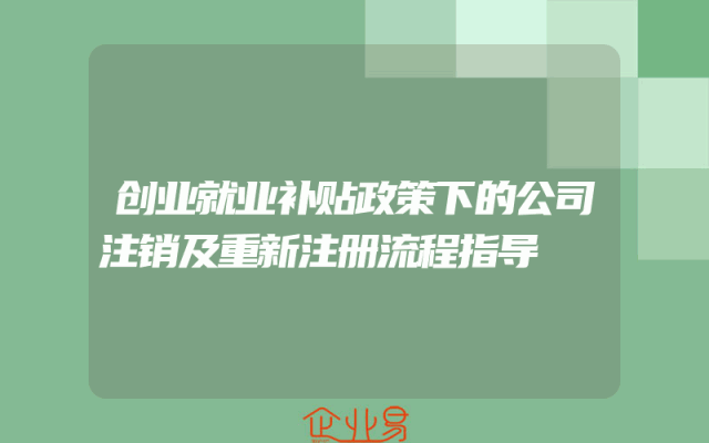 创业就业补贴政策下的公司注销及重新注册流程指导