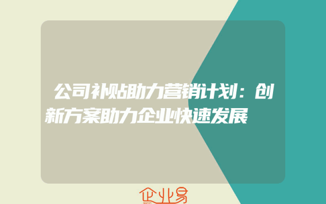 公司补贴助力营销计划：创新方案助力企业快速发展