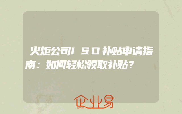 火炬公司ISO补贴申请指南：如何轻松领取补贴？