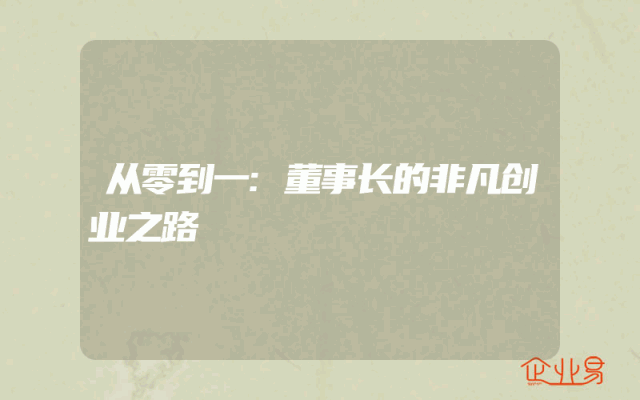 从零到一:董事长的非凡创业之路