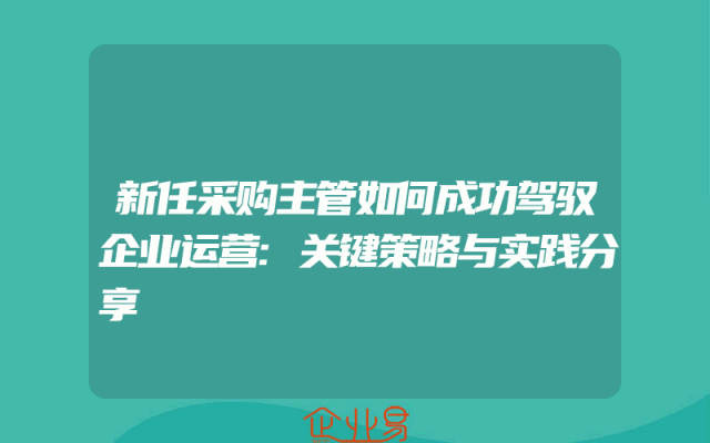 新任采购主管如何成功驾驭企业运营:关键策略与实践分享