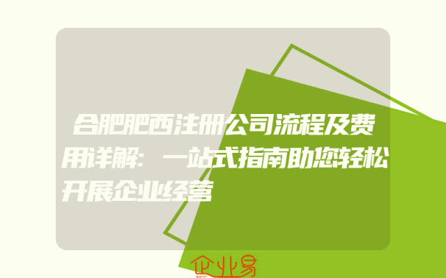 合肥肥西注册公司流程及费用详解:一站式指南助您轻松开展企业经营