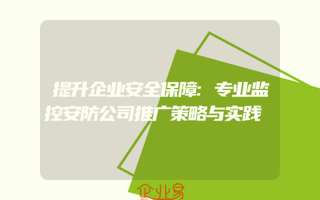 提升企业安全保障:专业监控安防公司推广策略与实践
