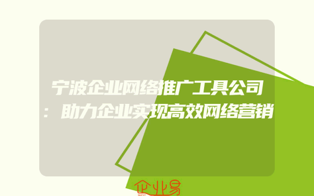 宁波企业网络推广工具公司:助力企业实现高效网络营销
