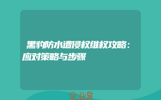 黑豹防水遭侵权维权攻略：应对策略与步骤