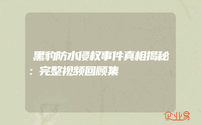 黑豹防水侵权事件真相揭秘：完整视频回顾集