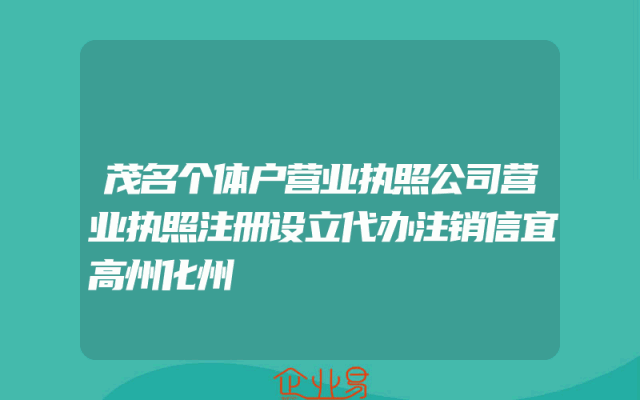 茂名个体户营业执照公司营业执照注册设立代办注销信宜高州化州
