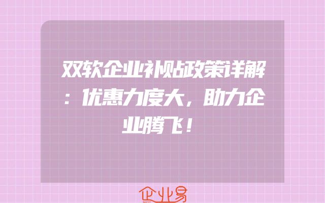 双软企业补贴政策详解：优惠力度大，助力企业腾飞！