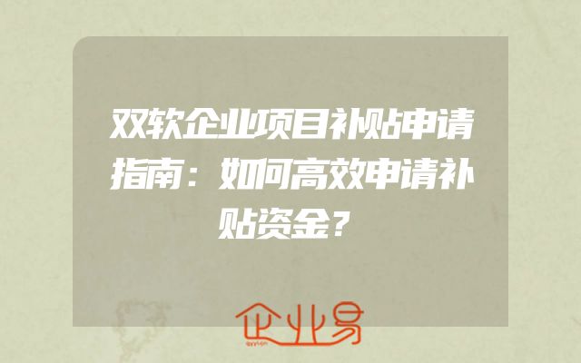 双软企业项目补贴申请指南：如何高效申请补贴资金？