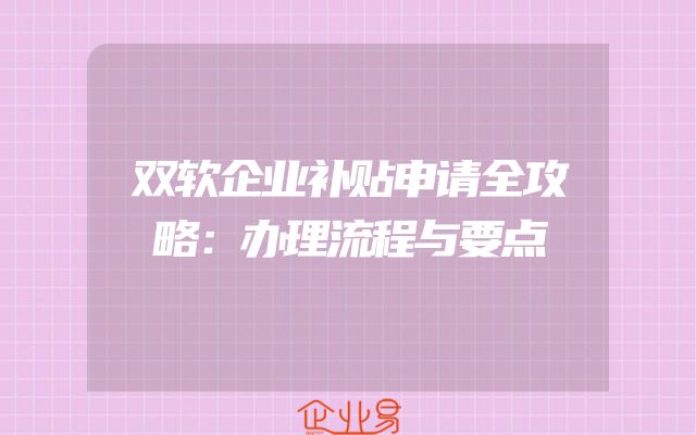 双软企业补贴申请全攻略：办理流程与要点