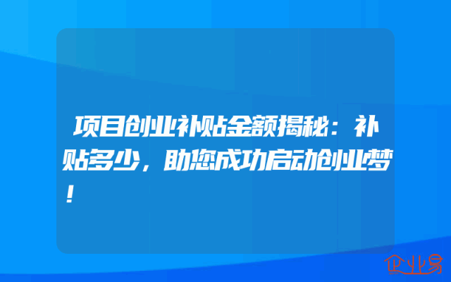 项目创业补贴金额揭秘：补贴多少，助您成功启动创业梦！