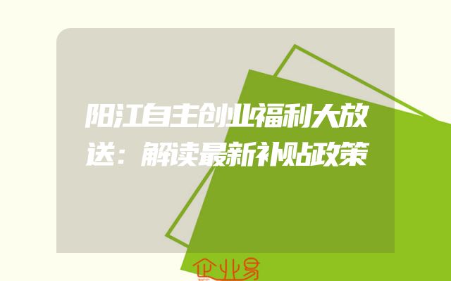 阳江自主创业福利大放送：解读最新补贴政策