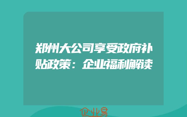 郑州大公司享受政府补贴政策：企业福利解读