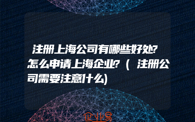 注册上海公司有哪些好处?怎么申请上海企业?(注册公司需要注意什么)