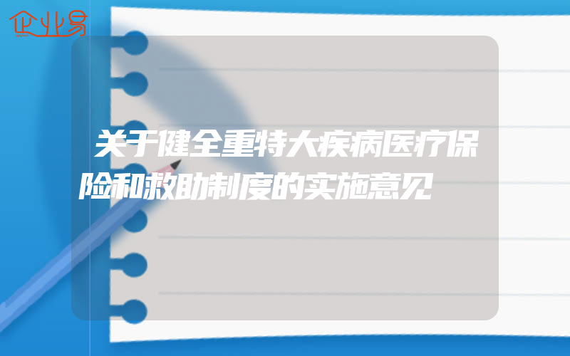 关于健全重特大疾病医疗保险和救助制度的实施意见