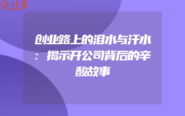 创业路上的泪水与汗水:揭示开公司背后的辛酸故事
