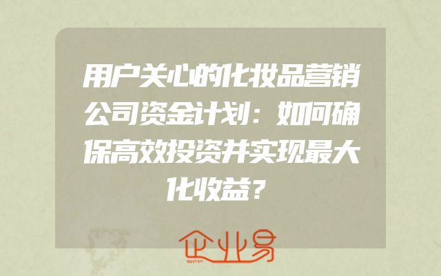 用户关心的化妆品营销公司资金计划：如何确保高效投资并实现最大化收益？