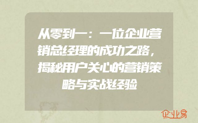从零到一：一位企业营销总经理的成功之路，揭秘用户关心的营销策略与实战经验