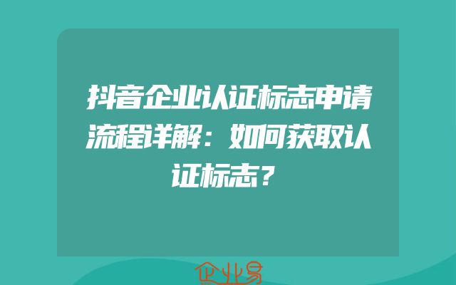 抖音企业认证标志申请流程详解：如何获取认证标志？