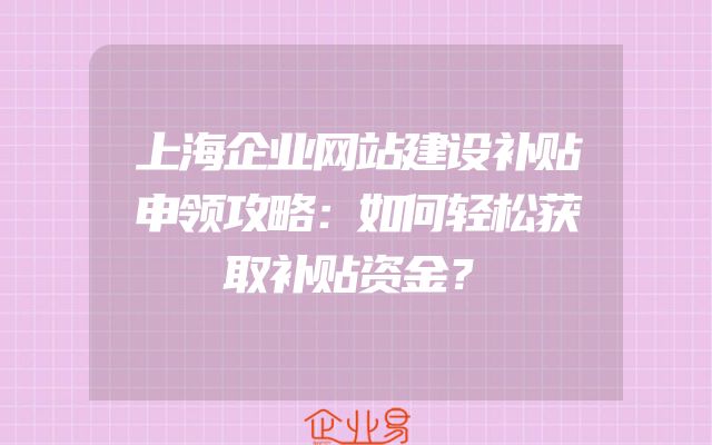 上海企业网站建设补贴申领攻略：如何轻松获取补贴资金？