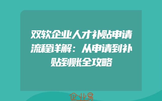 双软企业人才补贴申请流程详解：从申请到补贴到账全攻略