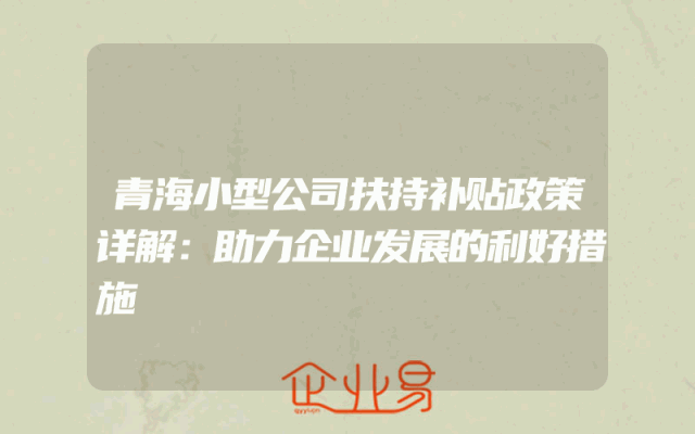 青海小型公司扶持补贴政策详解：助力企业发展的利好措施