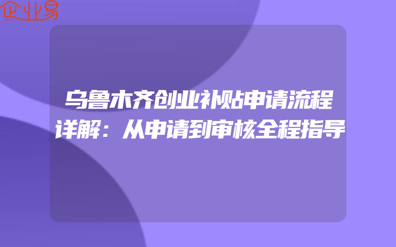 乌鲁木齐创业补贴申请流程详解：从申请到审核全程指导