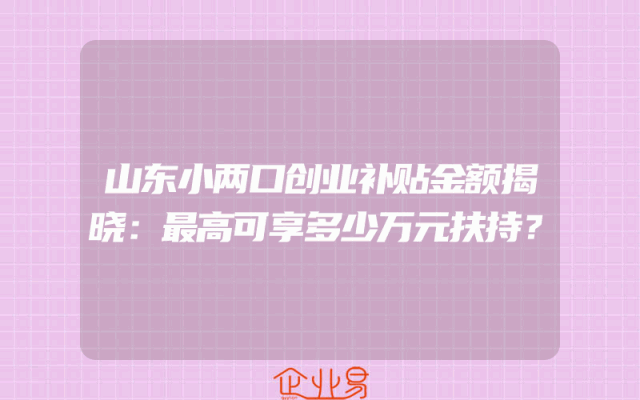 山东小两口创业补贴金额揭晓：最高可享多少万元扶持？