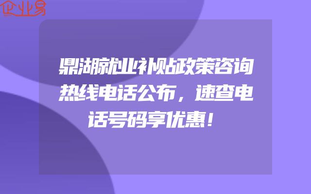 鼎湖就业补贴政策咨询热线电话公布，速查电话号码享优惠！