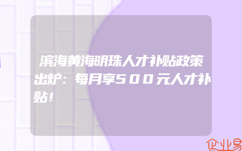 滨海黄海明珠人才补贴政策出炉：每月享500元人才补贴！