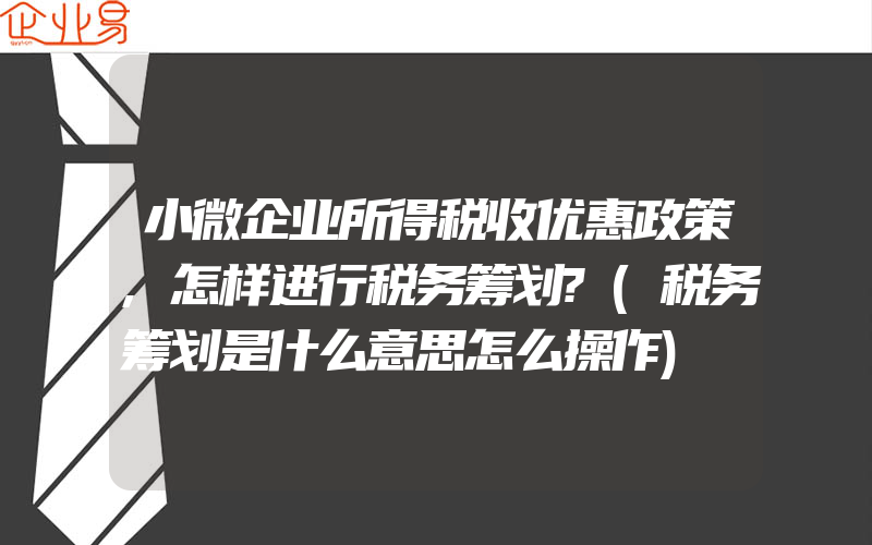 小微企业所得税收优惠政策,怎样进行税务筹划?(税务筹划是什么意思怎么操作)