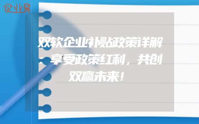 双软企业补贴政策详解：享受政策红利，共创双赢未来！