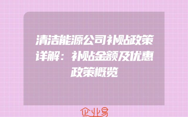清洁能源公司补贴政策详解：补贴金额及优惠政策概览