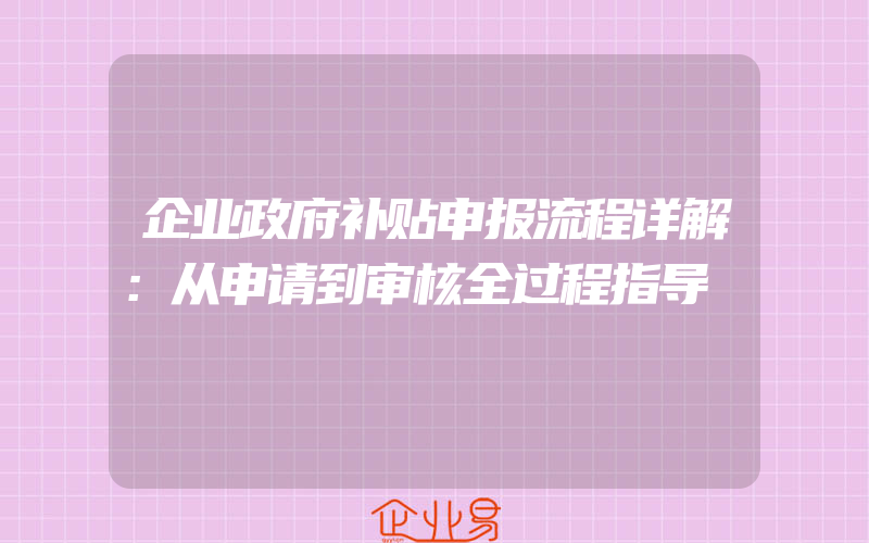 企业政府补贴申报流程详解：从申请到审核全过程指导