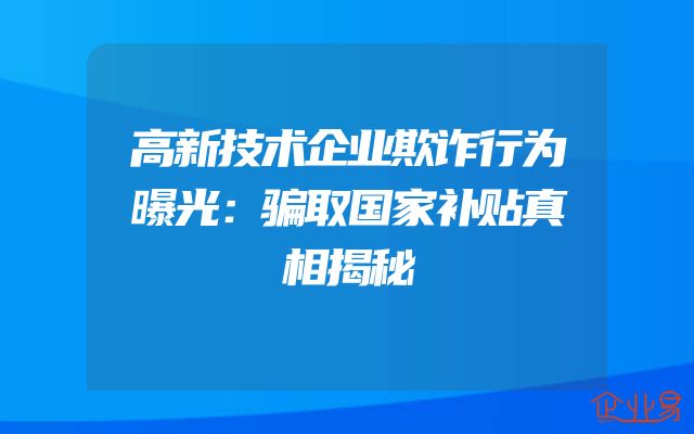 高新技术企业欺诈行为曝光：骗取国家补贴真相揭秘