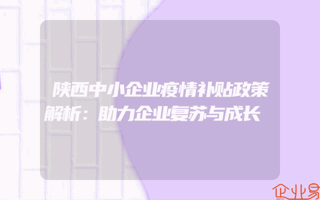 陕西中小企业疫情补贴政策解析：助力企业复苏与成长
