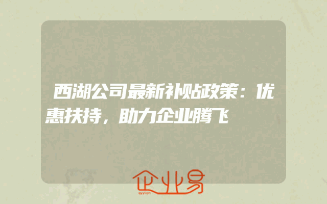 西湖公司最新补贴政策详解：优惠扶持，助力企业腾飞