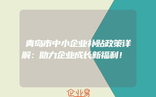 青岛市中小企业补贴政策详解：助力企业成长新福利！