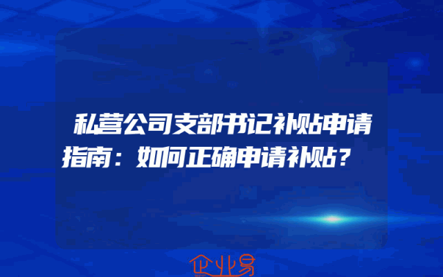 私营公司支部书记补贴申请指南：如何正确申请补贴？