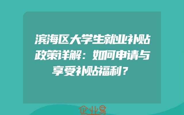 滨海区大学生就业补贴政策详解：如何申请与享受补贴福利？