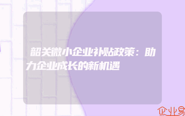 韶关微小企业补贴政策：助力企业成长的新机遇