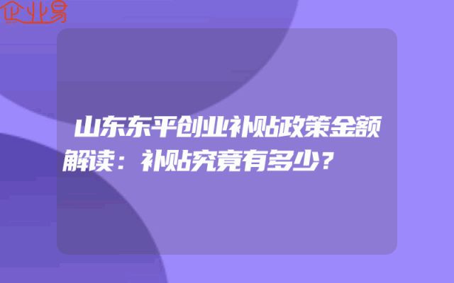 山东东平创业补贴政策金额解读：补贴究竟有多少？
