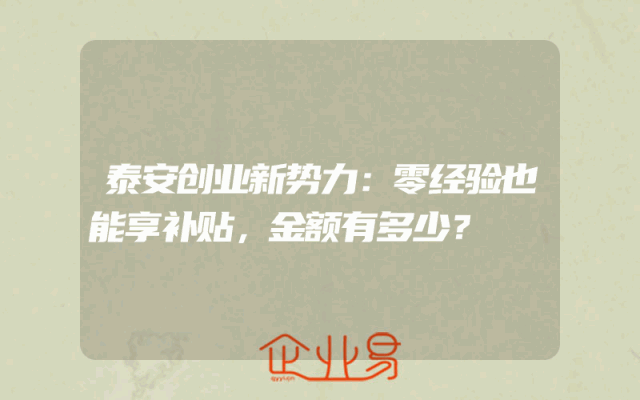 泰安创业新势力：零经验也能享补贴，金额有多少？