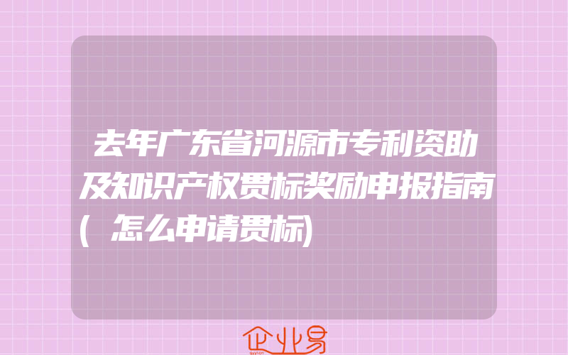 去年广东省河源市专利资助及知识产权贯标奖励申报指南(怎么申请贯标)