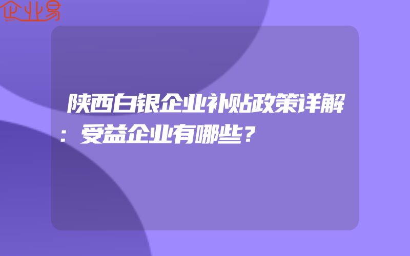 陕西白银企业补贴政策详解：受益企业有哪些？