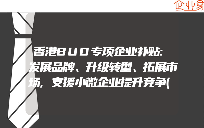 香港BUD专项企业补贴:发展品牌、升级转型、拓展市场,支援小微企业提升竞争(小微企业注意事项)