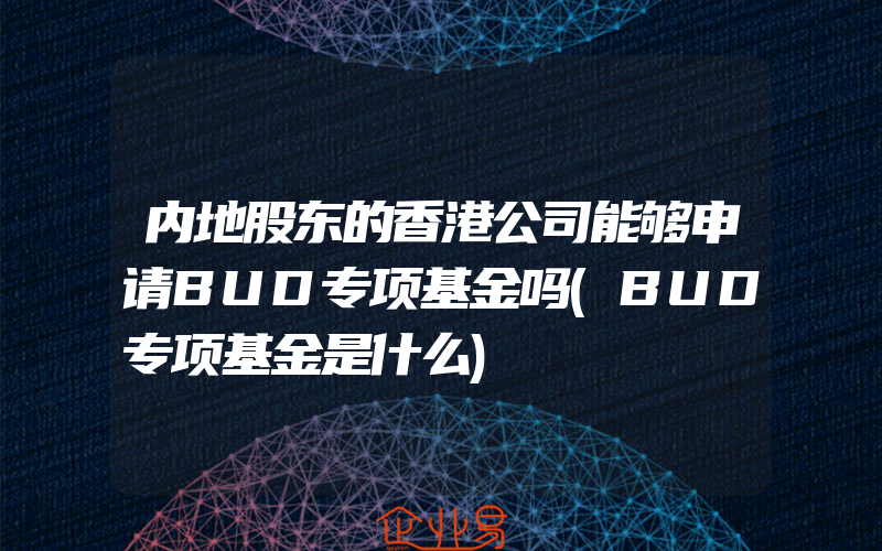 内地股东的香港公司能够申请BUD专项基金吗(BUD专项基金是什么)