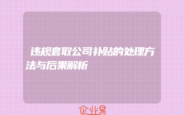 违规套取公司补贴的处理方法与后果解析