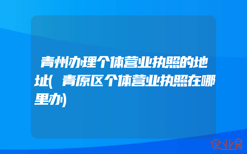 青州办理个体营业执照的地址(青原区个体营业执照在哪里办)